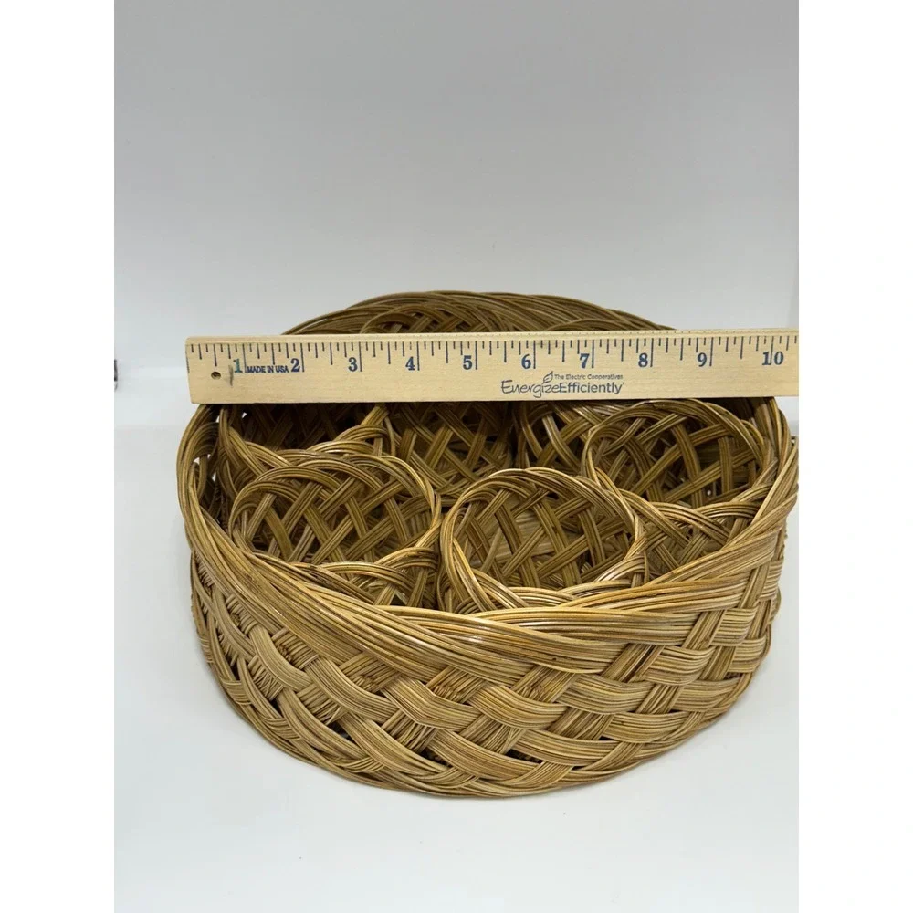 VTG Woven Wicker Coaster Set Brown Rattan Boho Coastal Home Decor 7 Piece Round